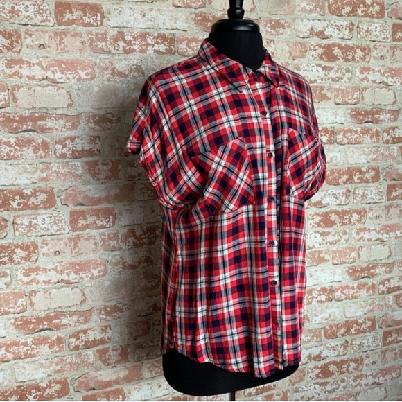 Size LG Como Vintage Red & Blue Plaid Shirt - Picture 2 of 8